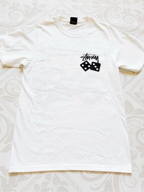 Stussy White Tee with Black Dice Graphic